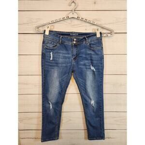 Encore Women's Blue Denim Skinny Distressed Medium Wash Stretch Jeans Size 15‎